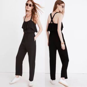Madewell Black Ruffle Apron Sleeveless Jumpsuit